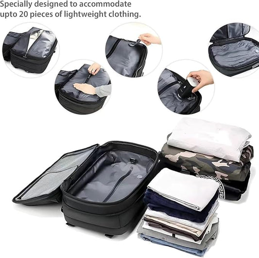 60L Vacuum Compression Backpack with Wheels Expandable Men Waterproof Carry On Luggage Travel Backpacks 17 inch Laptop Backpack Flight Approved (No Pump)