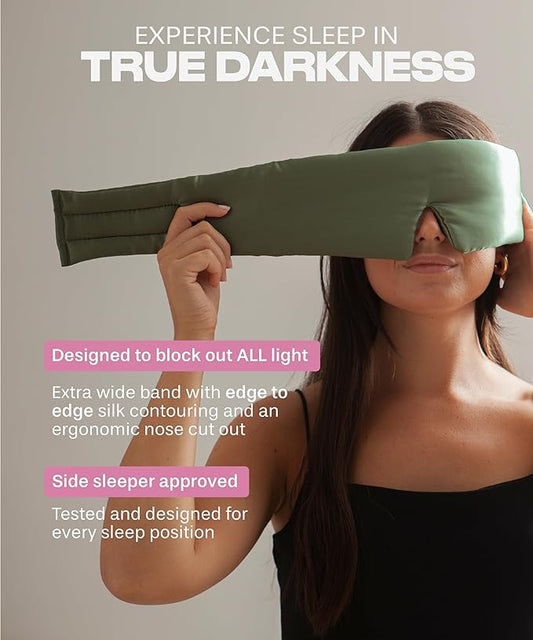 SUNDAYSILKS⢠| Adjustable Silk Sleep Mask for Side Sleeper | Cloud-Like Comfort, Weighted for Deep Sleep | Soft Sleep Face Mask for Women & Men, Full Blackout, Cooling Silk Eye Mask for Sleeping