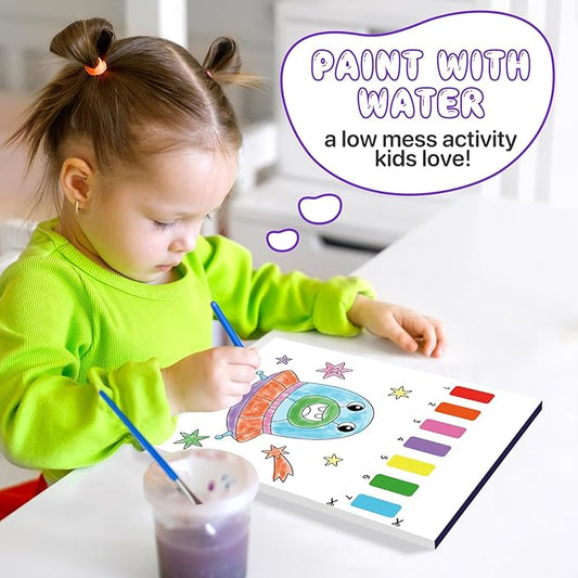 Paint with Water Coloring Books for Kids,Outer Space Art Craft Kits No Mess Water Color Painting Sets for Kids Ages 4-8,Birthday Gifts Travel Toy Crafts Supplies for Girls Boys Drawing with 2 Brushes