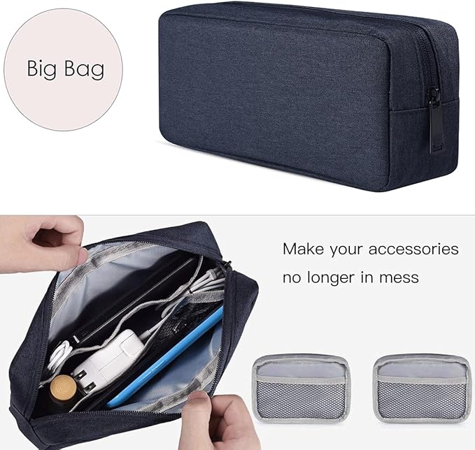 Electronic Organizer Accessory Pouch, Travel Electronic Accessories Storage Case Cable Organizer Bag for MacBook Charger, Power Bank, Hard Drive, Cords, Laptop Mouse (Small+Big, Navy Blue)