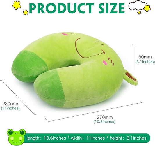 H HOMEWINS Travel Pillow for Kids,Cute Animal Neck Pillow for Boys Girls,Soft Neck Head Chin Support Pillow,Travel Accessories for Airplane, Car, Train,Recline(Frog)