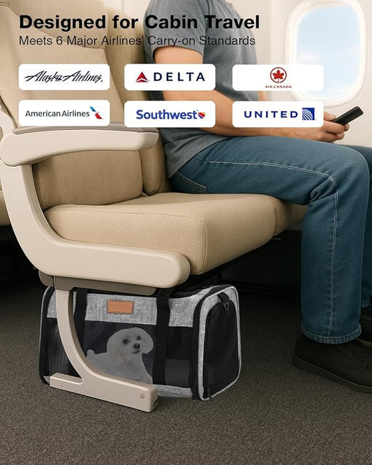 Dog Carrier Airline Approved - 17"×11"×9.5", Underseat, Under 10 lb, Top & Side Entry, Soft Sided Pet Carrier with Anti-Scratch Mesh for Small Dogs - Ideal for Travel and Vet Visit - Grey
