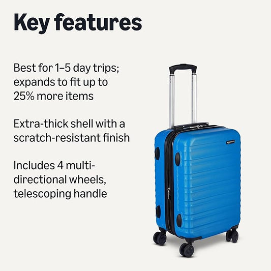 Amazon Basics 21" Hardside Carry-On Luggage, Hardshell Suitcase With Wheels, Expandable For Up to 25% More Space, With Scratch-Resistant Surface, Four Multi-directional Wheels, Light Blue