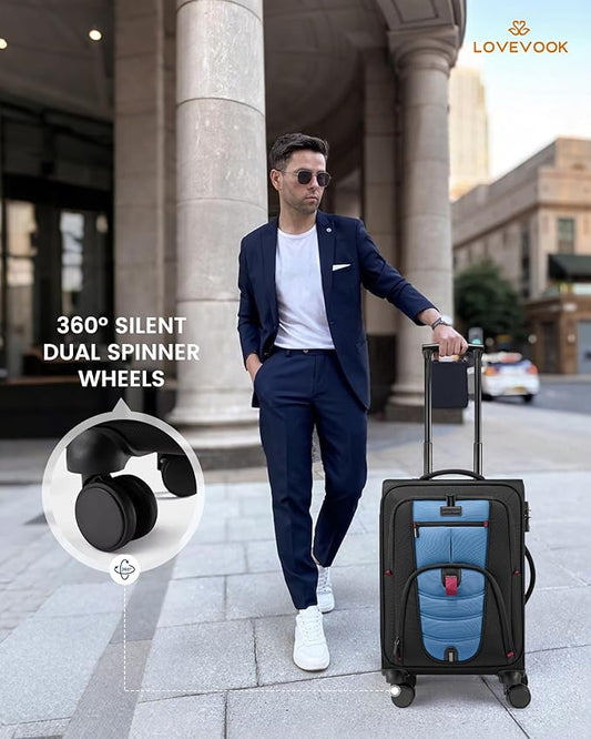 Carry On Luggage 22x14x9 Airline Approved, 22-Inch Suitcases with Spinner Wheels, Softside Carry-on Luggage with TSA Lock for Men Women Business Trip, Lightweight Large Capacity Luggage for Travel