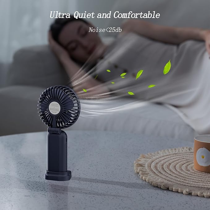 Portable Fan, 4200mAh Battery Operated Fan, 5 Speeds&Digital Display, Makeup Fans for Women with Base, 180°Foldable 3in1 Handheld/Neck/Desk Fan for Outdoor Indoor,Ultra Quiet (Blue)