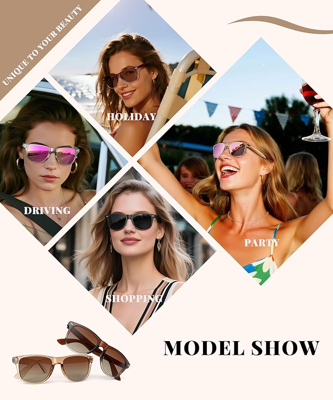 Sunglasses Womens Men Polarized UV400 Protection Trendy Classic Retro Square Mirrored Womens Sunglasses 3 Pack