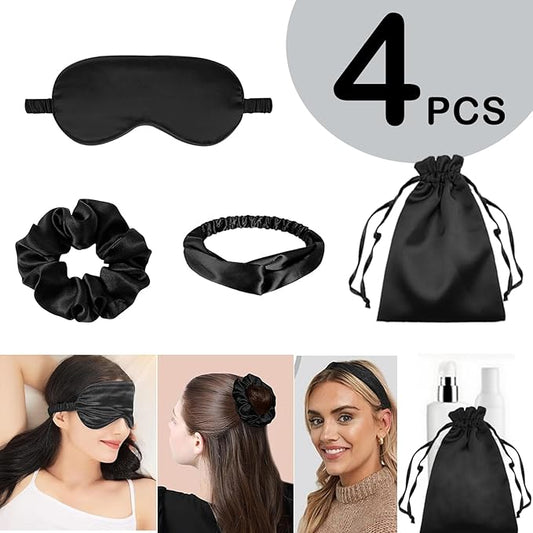 4Pcs Silk Sleep Masks Satin Eye Mask Silky Eyes Cover Blindfold Eyeshade Headband Scrunchies Pouch Bags Bridesmaid Gifts