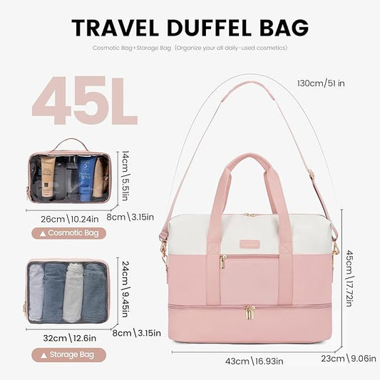 LOVEVOOK Weekender Bag, Large Travel Duffel Bag for Women with 2 Packing Cubes, Carry on Overnight Bag with Shoe Compartment, Mom Hospital Bags for Labor and Delivery