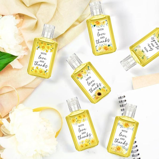 50 Pcs Golden Flower Mini Hand Sanitizer Bulk Thank You Gift Favors Small Hand Sanitizer for Guest 1fl oz Travel Size Hand Soap Gift for Wedding and Baby Shower Supplies