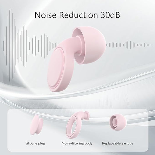 2 Pairs Ear Plugs for Sleeping, Soft Full Silicone Ear Plugs for Noise Reduction 25dB, Reusable Hearing Protection Earplugs for Concert, Focus, Noise Sensitivity, 8 Ear Tips in S/M/L - Pink