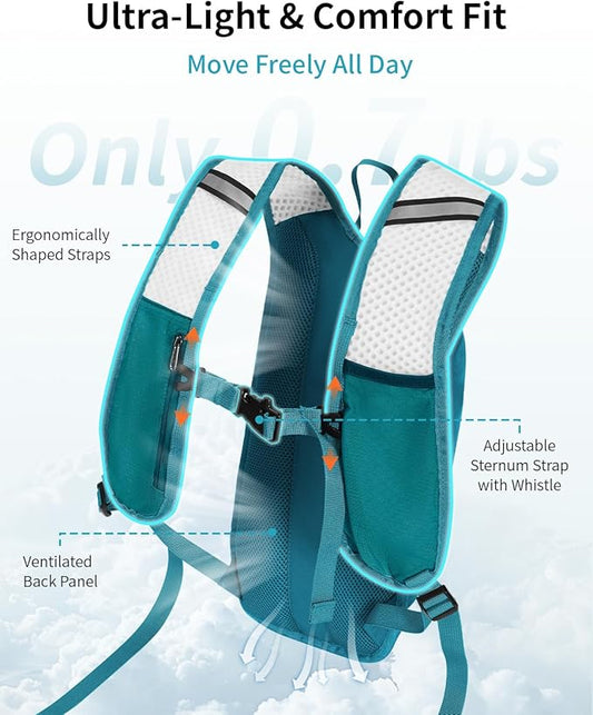 ECOHUB Hydration Backpack with 2L Water Bladder, Lightweight Running Hydration Pack for Men Women, Breathable Hiking Cycling Backpack for Outdoor Sports Marathon Travel