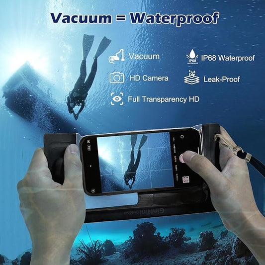 Vacuum Cell Phone Waterproof Phone Pouch iPhone Casemate Waterproof Phone case with Lanyard Small Water Proof Pouch Water Phone Protector Water case for Phone case WaterProof IP68 Max 7” Black