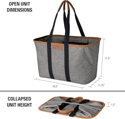 CleverMade EcoBasket Reusable Grocery Tote - Collapsible Storage Shopping Organizer - Heavy Duty Utility Bag Home