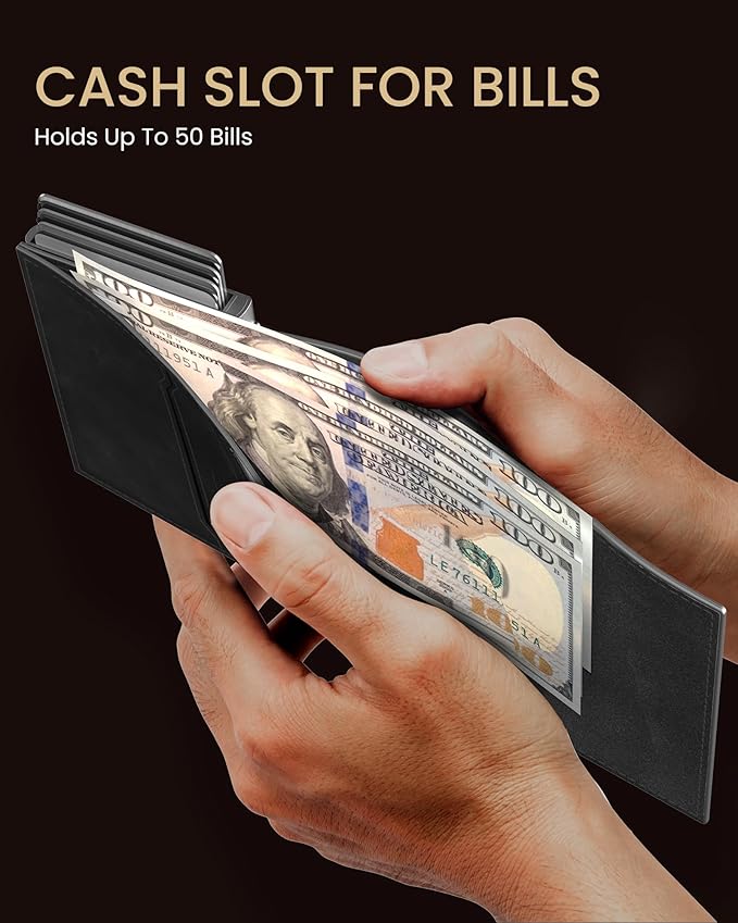 typecase Mens Wallet Card Holder for AirTag: Leather Smart Wallet for Men Compatible with Apple Air Tag, RFID Blocking, Slim, Minimalist - 9-14 Card Capacity | ID Window | Cash Slot (Deep Black)