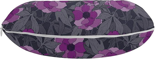 Ambesonne Floral Travel Pillow Neck Rest, Violet Tones Grungy Look Flower Print Wild Rose, Memory Foam Traveling Accessory for Airplane and Car, 12", Purple Multicolor