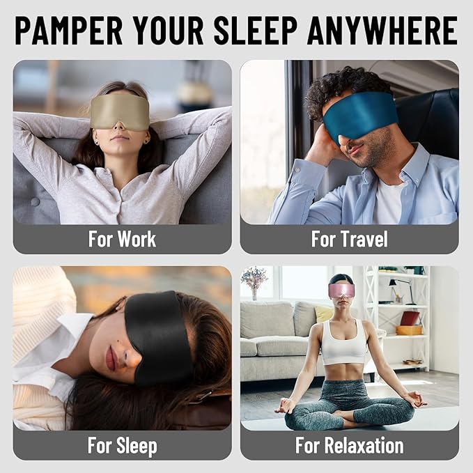 100% Mulberry Silk Sleep Mask, Large Eye Cover for Sleeping, Comfortable and Pressure-Free Sleeping Masks for Women Men, Completely Blackout (Taupe)