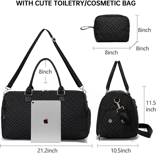 Duffle Bag for Travel, Weekender Bag with Shoe Compartment, Carry On Overnight Bag for Women with Toiletry Bag, Gym Bag with Wet Pocket, Hospital Bags for Labor and Delivery Beige