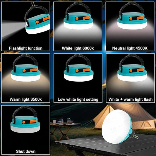 Outdoor Camping lamp Rechargeable lamp, Portable Lighting lamp. Equipped with 6 Brightness Settings, Tent lamp with Hook, Suitable for Power outages, Hiking, and Emergencies. (Blue)