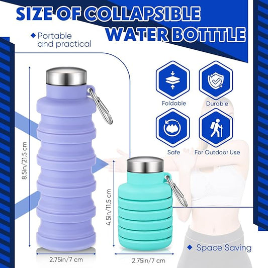 Baderke 2 Pcs Collapsible Water Bottles 17oz Silicone Travel Foldable Portable Water Bottle with Buckle Silicone Lightweight Reusable Leakproof for Camping Hiking Cycling Sport(Green, Purple)