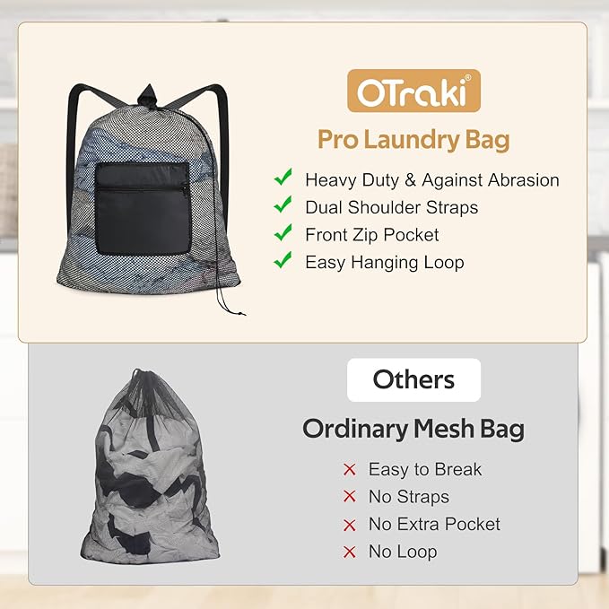 OTraki Drawstring Backpack 24x27 Inch Heavy Duty Mesh Laundry Bag Gym String Backpack Dirty Clothes Bags with Pocket & Adjustable Shoulder Straps Machine Washable for Swimming Yoga Beach Workout