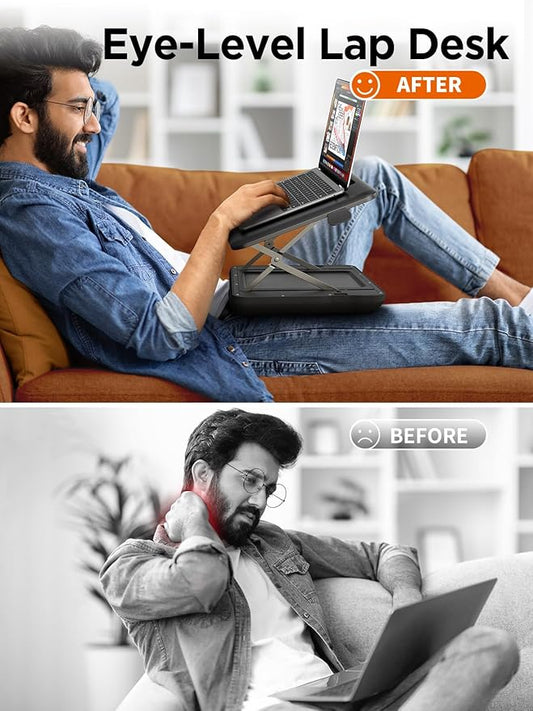 SAIJI Height & Tilt Adjustable Lap Desk, Portable Laptop Stand for Bed, Car, Couch and Recliner, Foldable Lap Desks - Up to 15.6 Inch Laptops