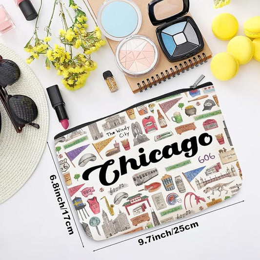 Chicago Cosmetic Bag Makeup Bag Chicago Lovers Gift Chicago Travel Souvenir Merch Chicago State Friendship Gifts for Women Chicago Lovers Sister Traveller Girls Trip Gifts Favors Christmas Birthday