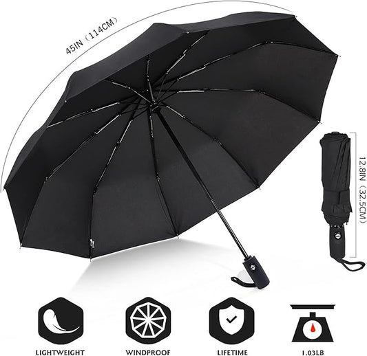 ZOMAKE Travel Umbrella Compact - 10 Ribs Portable Collapsible Umbrellas for Rain Windproof - Paraguas Automatic Small Folding Umbrella Lightweight Packable Umbrella for Women Men