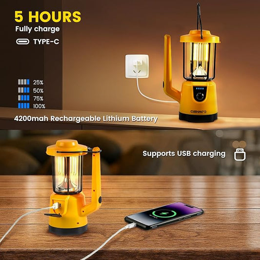 Lanterns for Power Outages, LED Lantern Flashlight, 2000LM Rechargeable Camping Light, 4200mAh Battery, 4 Modes, 2625ft Beam, 8Hr Runtime, IP43 Waterproof for Home, Hiking, Fishing, Outdoor