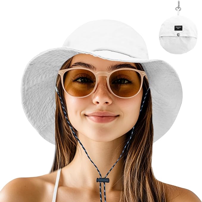 NPJY Packable Quick Dry Sun Bucket Hats for Women Lightweight Outdoor Waterproof Rain Hat with Detachable Chin Strap