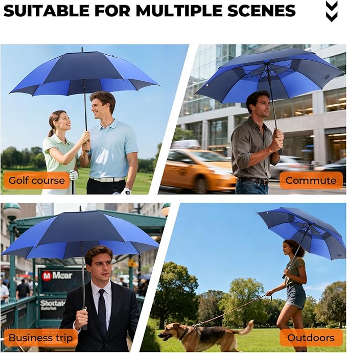ZDSSM Automatic Open Golf Umbrella, 54/62/68/72 inch Extra Large Oversize Double Canopy Vented Stick Umbrellas, Windproof Waterproof Umbrella for Men And Women