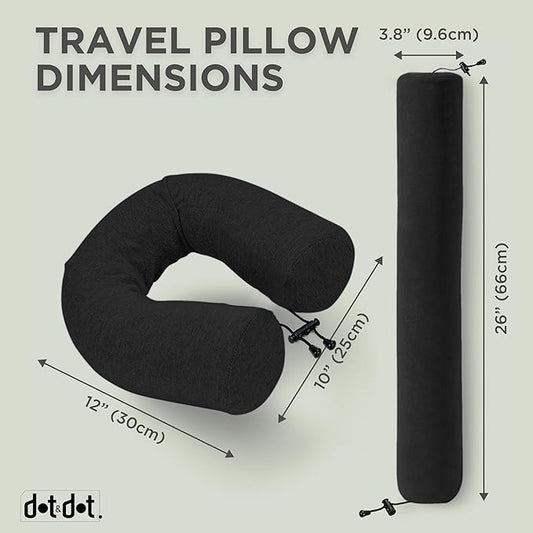 Dot&Dot Twist Memory Foam Travel Pillow for Airplanes - Travel Neck Pillow for Sleeping - Airplane Pillow for Neck Support - Adjustable, Bendable Neck Roll Pillow