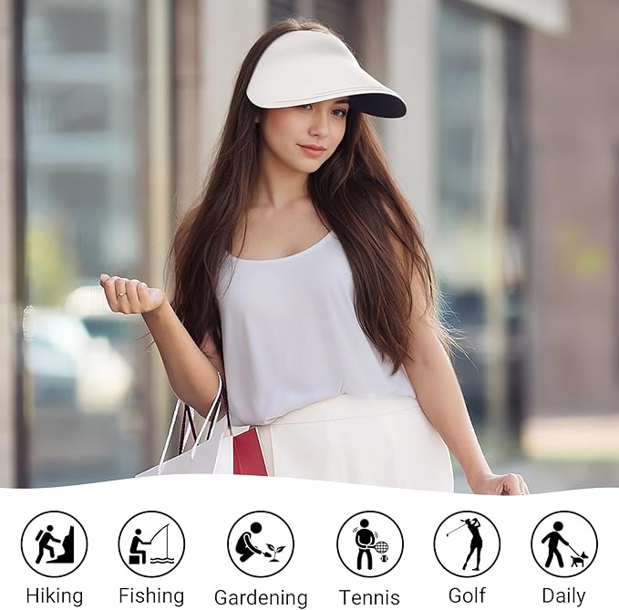 Sukeen Wide Brim Sun Visor Hat for Women Men,UPF50+ Seamless Sun Hats Foldable Ponytail Beach Hats for Daily Outdoor Sport