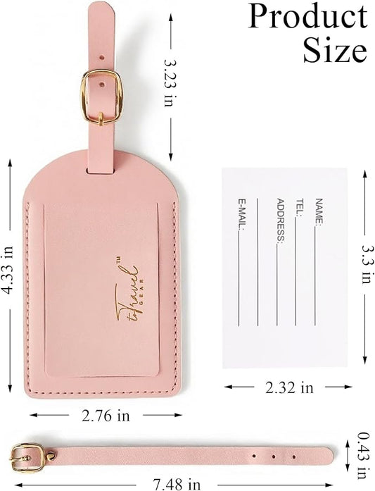 Luggage Tags for Suitcases,2 Pack PU Leather Privacy Protection Bag Tags Travel Accessories Essentials,Pink