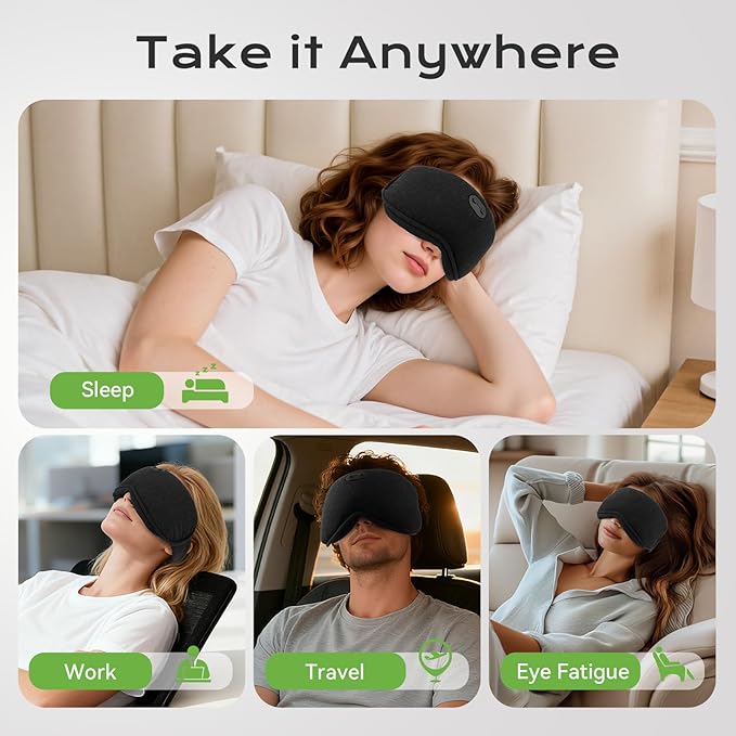 Heated Eye Mask for Dry Eyes - Cordless Cooling Eye Masks - Eye Heating Pad for Sleep, Eye Headache Relief, Improved Sleep, Blackout Removable for Cleaning, Travel Essentials, Office, Gift