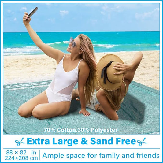 Oversized Turkish Beach Towel Blanket XXL Cotton Sandproof Towels Boho Woven Extra Large Big Sand Free Giant Throw Blankets Huge Quilt XL Picnic Camping Necessities Cloud For Adult Gifts Teal