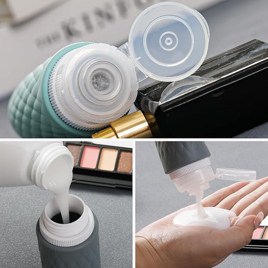 8 Pack Travel Bottles for Toiletries - 3 OZ / 90 ML, | Leak Proof Silicone Containers with Clear Bag, Travel Size Toiletries for Lotions, Creams, Foundation, Shampoo, body wash and More |