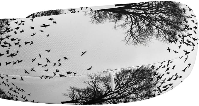 Compact Polyester Neck Support Pillow, Black Crow Raven Bird On Tree Branch Camo U-Shaped, U-Shape Rest Cushion for Car Office Travel, Machine Washable Comfort