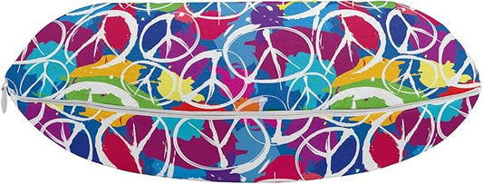 Ambesonne Retro Travel Pillow Neck Rest, Universal Peace Sign on Colorful Pop Art Style Background Pacifist Activism, Memory Foam Traveling Accessory for Airplane and Car, 12", Purple Blue