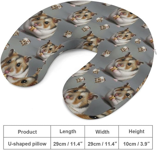 Chin Support Travel Pillow Memory Foam U Shaped Cushion Dwarf Hamster, Breathable Washable Cover for Men Women Airplane Car Sleep