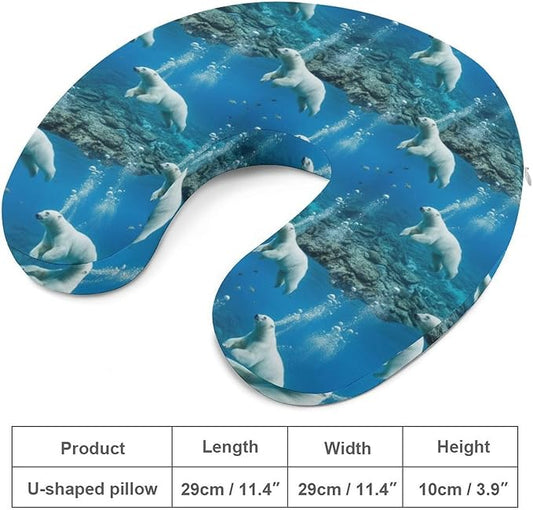 Youth Travel Neck Pillow Soft Memory Foam Chin Support Polar Bears, Washable Cover for Boys Girls Airplane Car School Rest