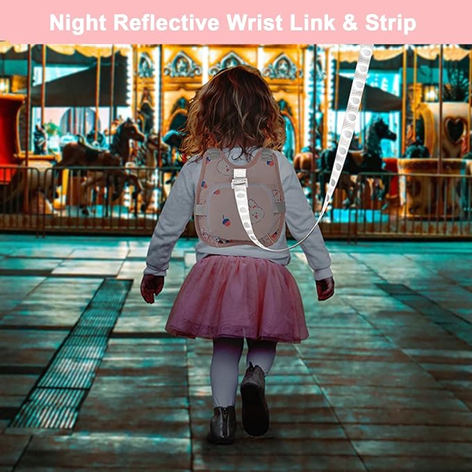 Toddler Harness Leash + Anti Lost Wrist Link, Accmor Toddler Leash-Baby Walking Safty Harness for Kids Walking Wristband Assistant Strap Belt for Girl (Pink)