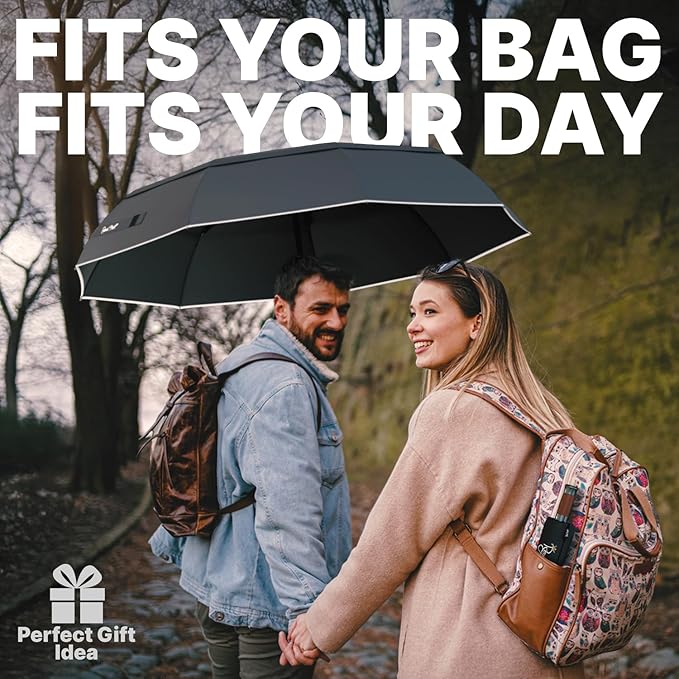 Royal Walk Windproof Folding Travel Umbrella Compact and Strong Luxurious Real Wood Handle Automatic Open Close Vented Double Canopy for Men and Women