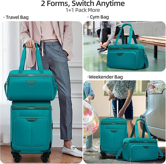 Carry-On Luggage Travel Duffle Bag Carry on Duffle Airline Approved Expandable Travel Duffle, Weekender Bag for Men and Women with Wet Pocket Large Compartment, Green