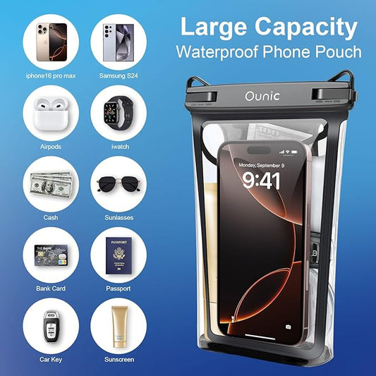 Large Waterproof Phone Pouch, Floating Waterproof Pouch for iPhone 16 15 14 13 12 Pro Max Galaxy S25 S24 S23, Adjustable Lanyard, IPX8 Waterproof Bag for Beach Cruise Swimming Rafting Boating