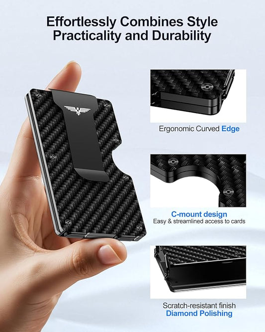 Wallet for Men, Money Clip Wallet with Cash Strap, Slim Card Wallet, RFID Blocking Card Holder, Holds up to 20 cards