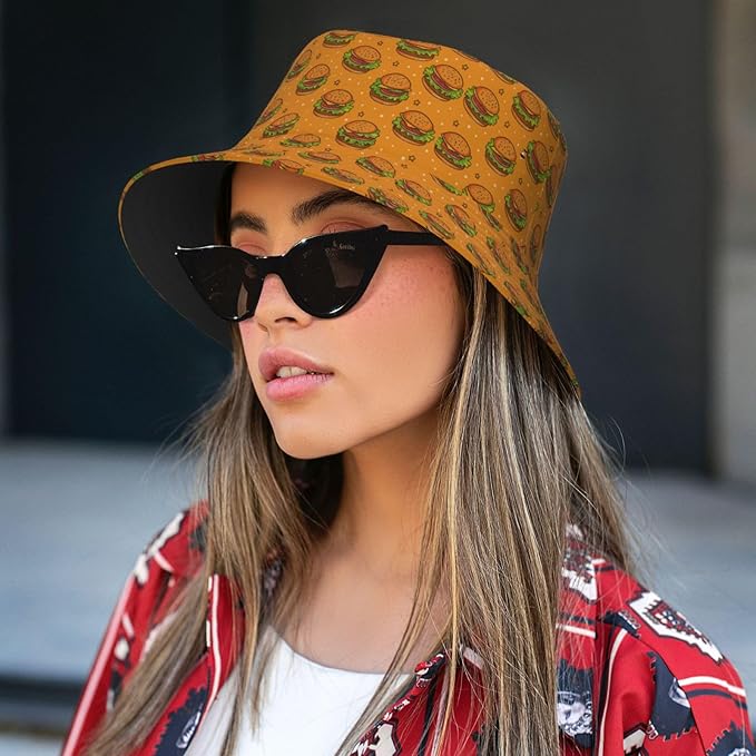 Yummy Hamburger Fisherman Hat Summer Foldable UV Protection Sun Hat