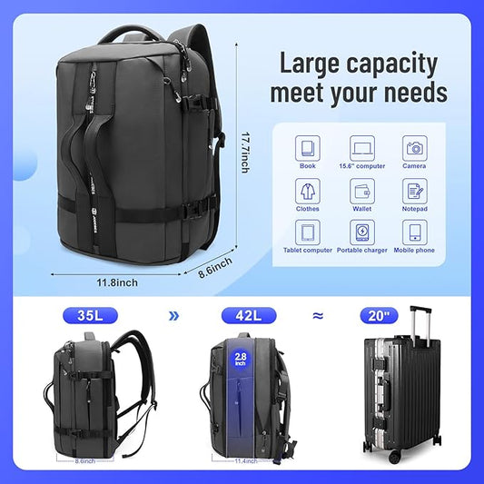 50L Carry on Travel Backpack for Men Women Airline Approved Convertible Duffle Backpack Luggage Bag,TSA Overnight Bags,fits 17" Laptop Smart Backpack-Grey