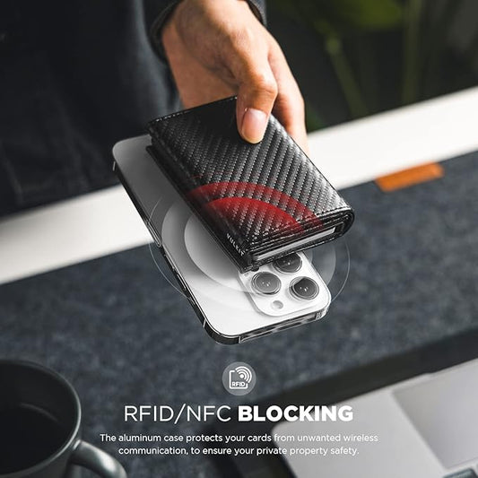 VULKIT Pop up Card Wallet Minimalist Cash Wallets RFID Blocking Leather Smart Credit Card Holder with ID window for Men(Carbon Black)