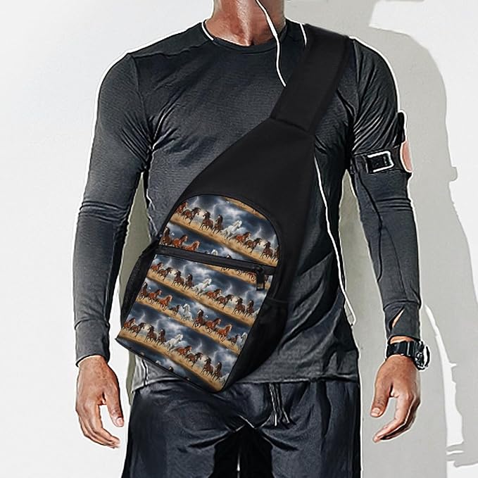 SWEET TANG Large Capacity Sling Chest Bag Backpack, Fashion Daypack Wild Running Horse, Cross Body Funny Shoulder Sack with Adjutable Strap for Men Women Travel