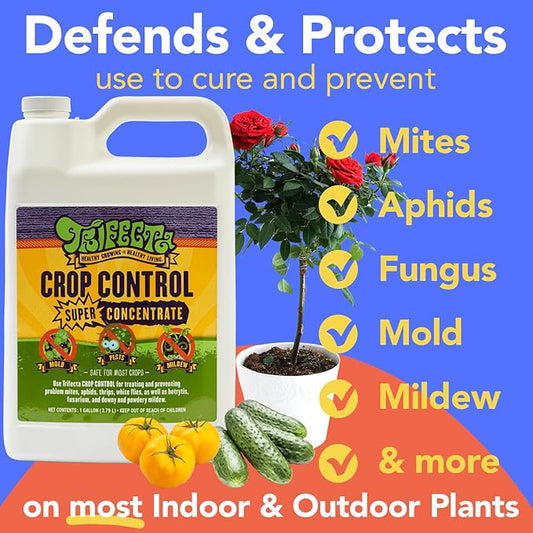 Trifecta Crop Control Super Concentrate All-in-One Natural Pesticide, Fungicide, Miticide, Insecticide, Help Defeat Spider Mites, Powdery Mildew, Botrytis, Mold, and More on Plants - Gallon
